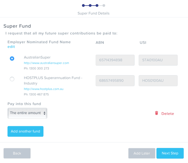 Employees can now easily select their employer's default super fund